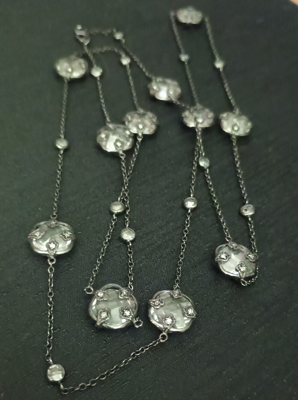 Delicate Silver-Tone Floral Station Necklace - Elegant Women’s Jewelry 34"